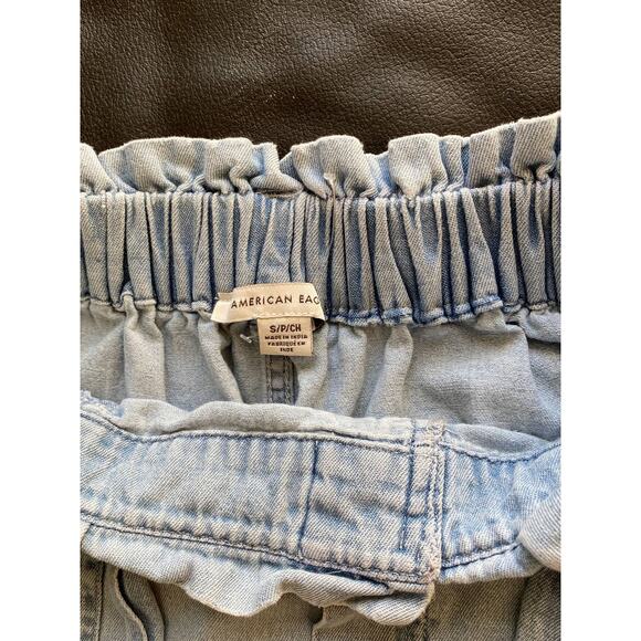 Womens Small Denim Mini Skirt American Eagle Faded w/ pockets pull on GUC - Picture 6 of 7
